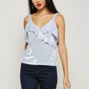 Mango light blue velvet top